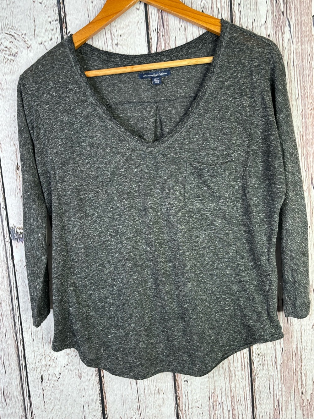 American Eagle Vintage 2012 Dark Heather Gray XS 3/4 Sleeve Linen-Blend Shirt